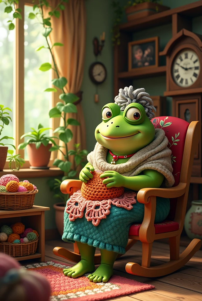 a frog grandma who crochets