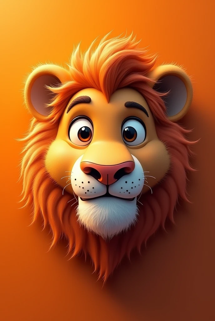 Icon of a cartoon lion face, virtual half, natural half in orange tones 