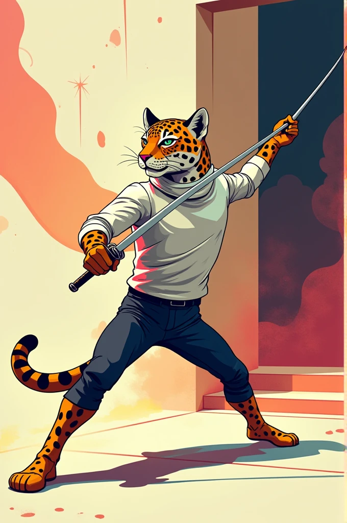 Jaguar fencer vectorized in cartoon style