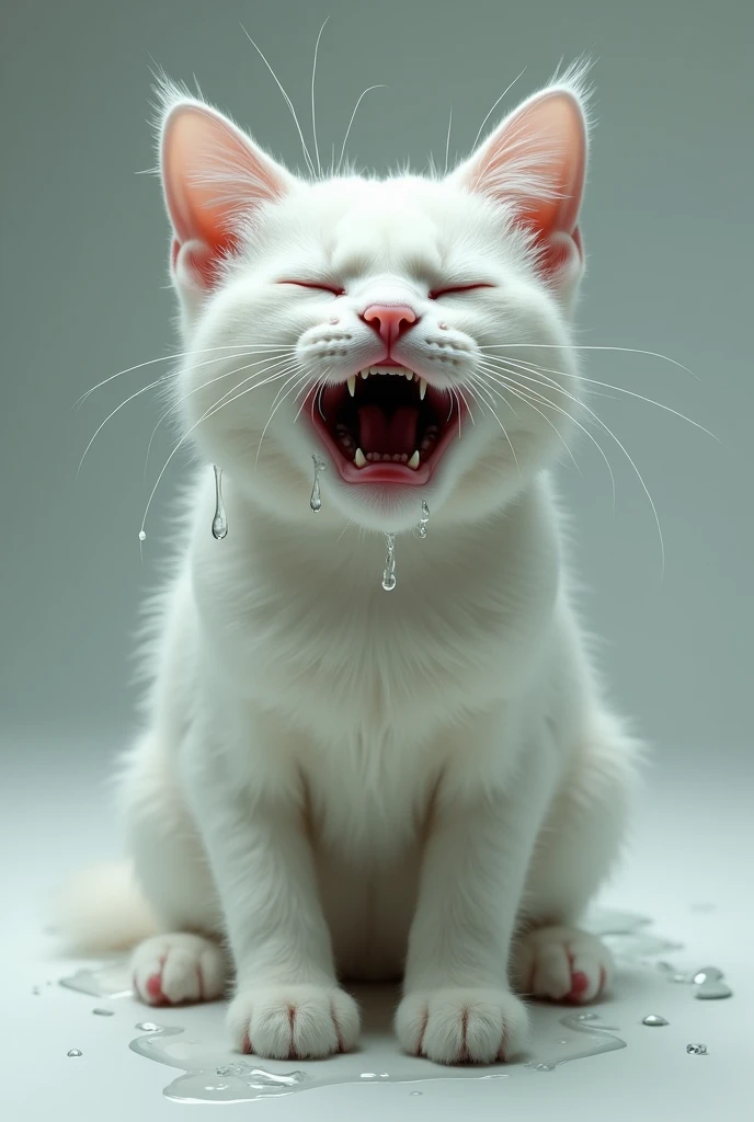 Make a white cat dipped in resin crying for help He is all sticky crying a lot and hurt

