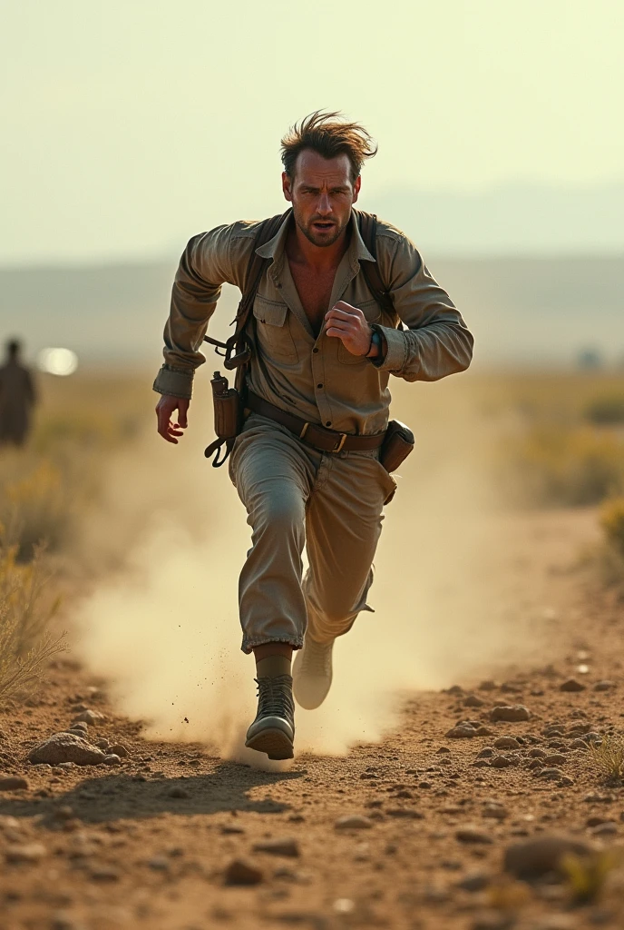 Man fleeing on the plain