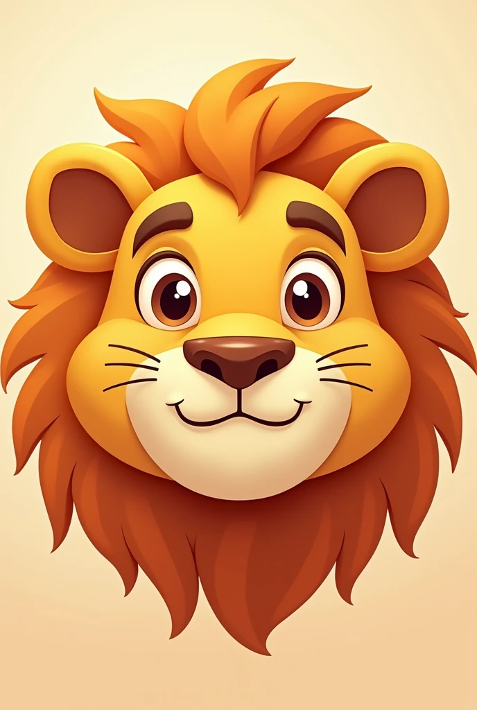 Icon of a cartoon lion face, virtual,in orange tones