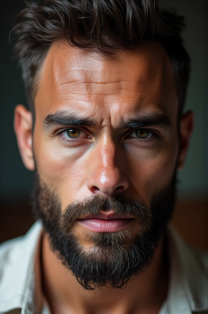 ((best quality)), ((masterpiece)), (detailed), perfect face
Olhos azuis calvo com barba olhando pra frente
