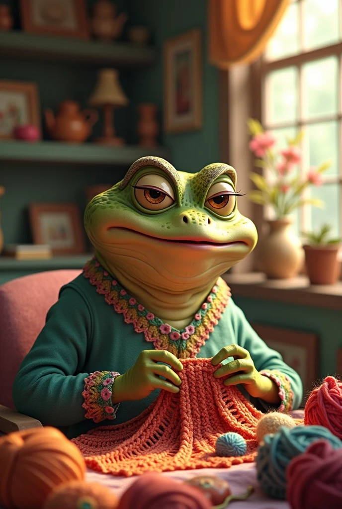 a frog grandma who crochets