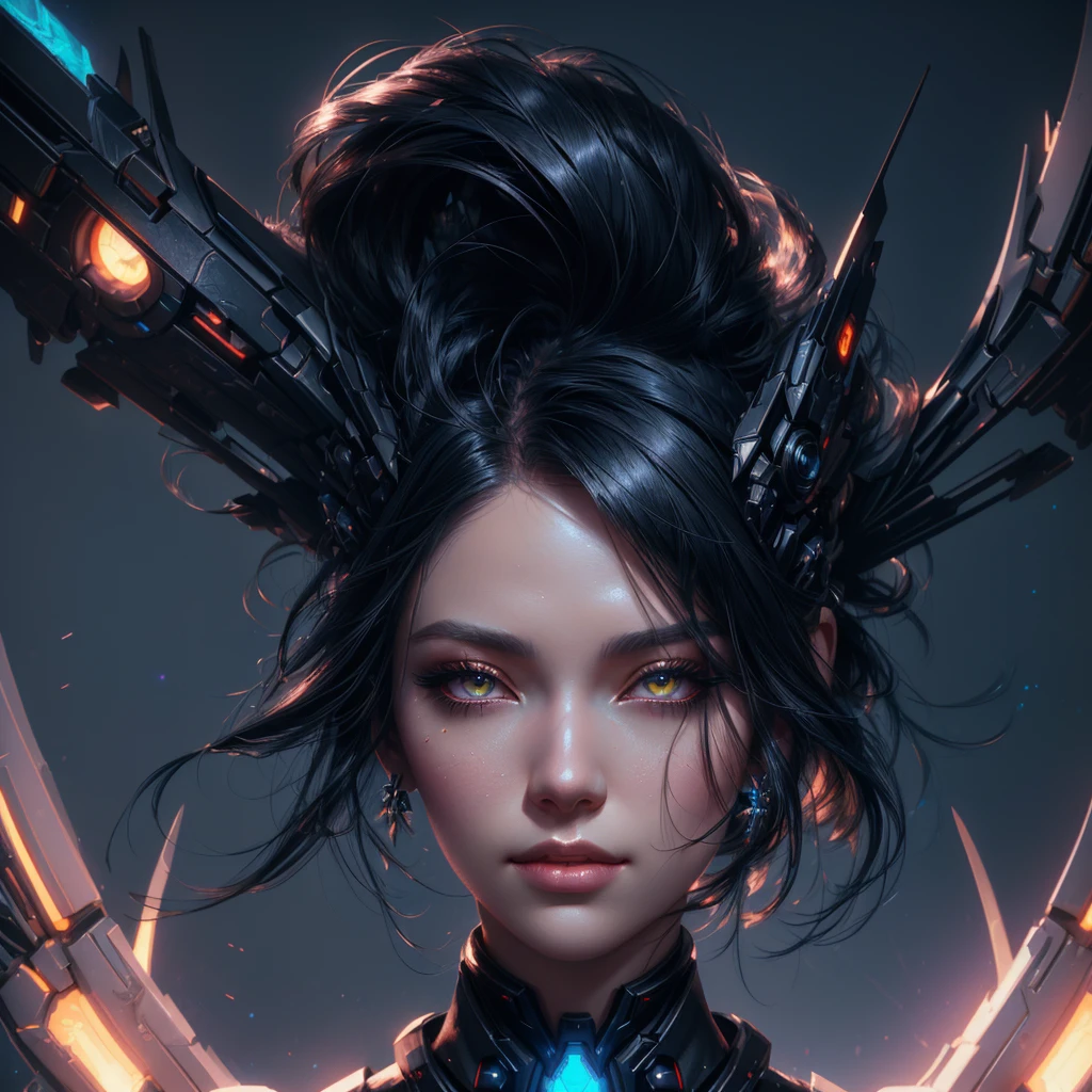 raven style sci-fi, a close up of a woman - sci-FI queen of the raven with a sci fiorer on her face, Mechanical raven IN HAIRS, fiol glowing eyes, rossdraws portrait, fantasy concept art portrait, wojtek fus, rossdraws 2. 0, rossdraws 1. 0, rossdraws digital painting, epic fantasy digital art style, cgsociety portrait, rossdraws global illumination, :: rossdraws, alexandra fomina artstation