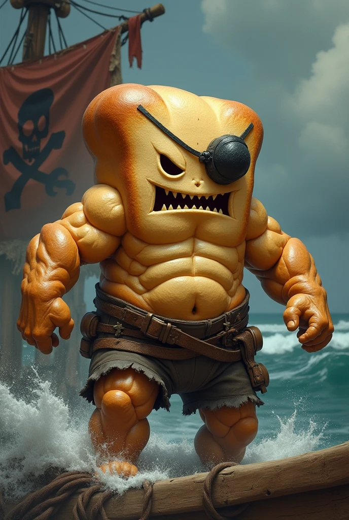 BREAD WITH MUSCLES, more terrifying, a little bit cuter, for a pirate flag photo