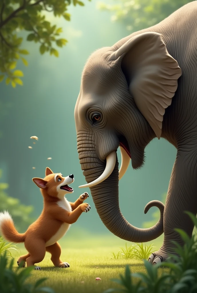 A dog and an elephant arguing