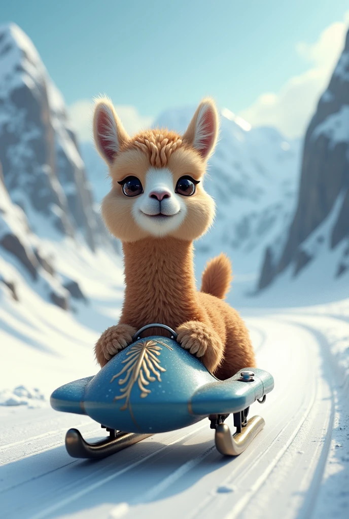 Alpaca rides bobsleigh