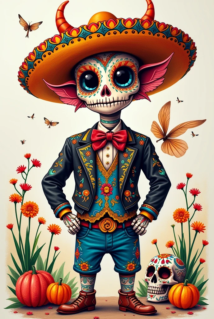 Drawing of an alebrije dressed as a charro on the Day of the Dead