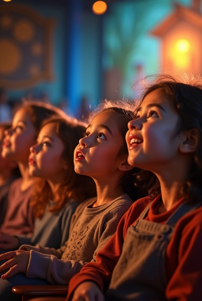 children watching a play smiling and enchanted