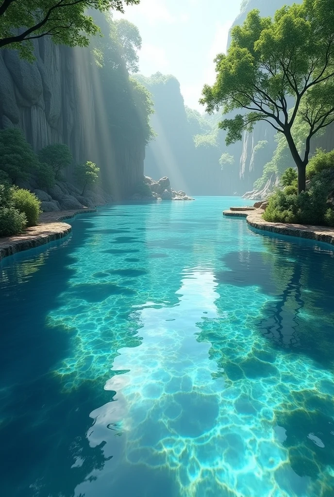 a large crystal clear pool