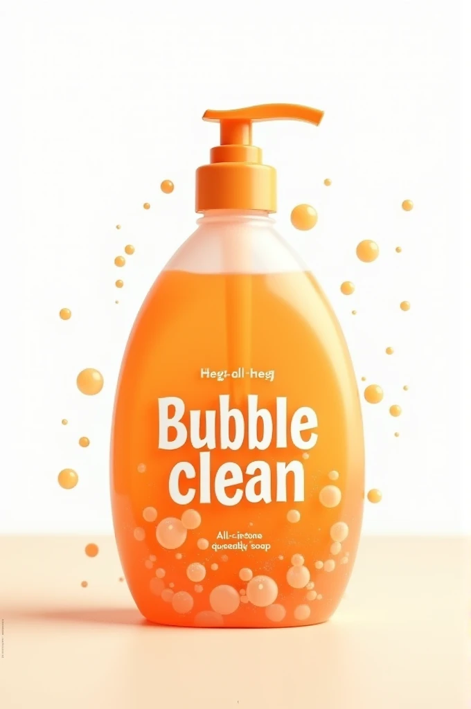 Create a logo for an orange liquid soap brand called bubbleclean and its slogan is Everything you need in one product, Bubbleclean has no substitute… 