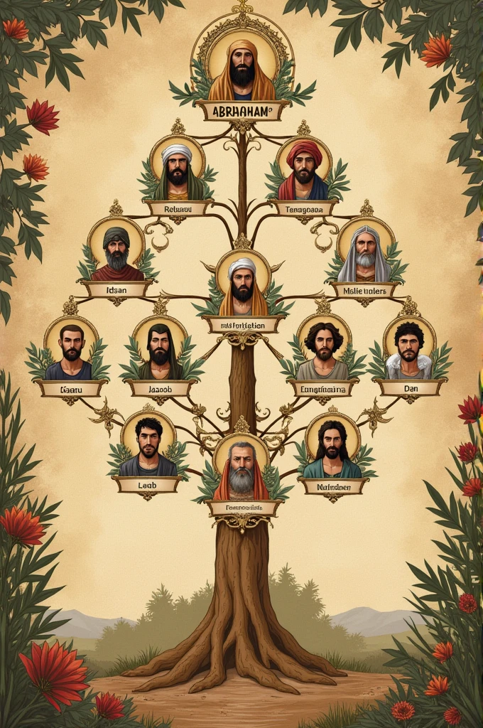 Do this in a family tree.Abraham had a son named Isaiah, he married Rebekah and they had Esau and Jacob Jacob also called Israel had 12 sons Reuben Simeon Levi Judah Dan Naphtali Gad Asher Issachar Zebulun Joseph Benjamin