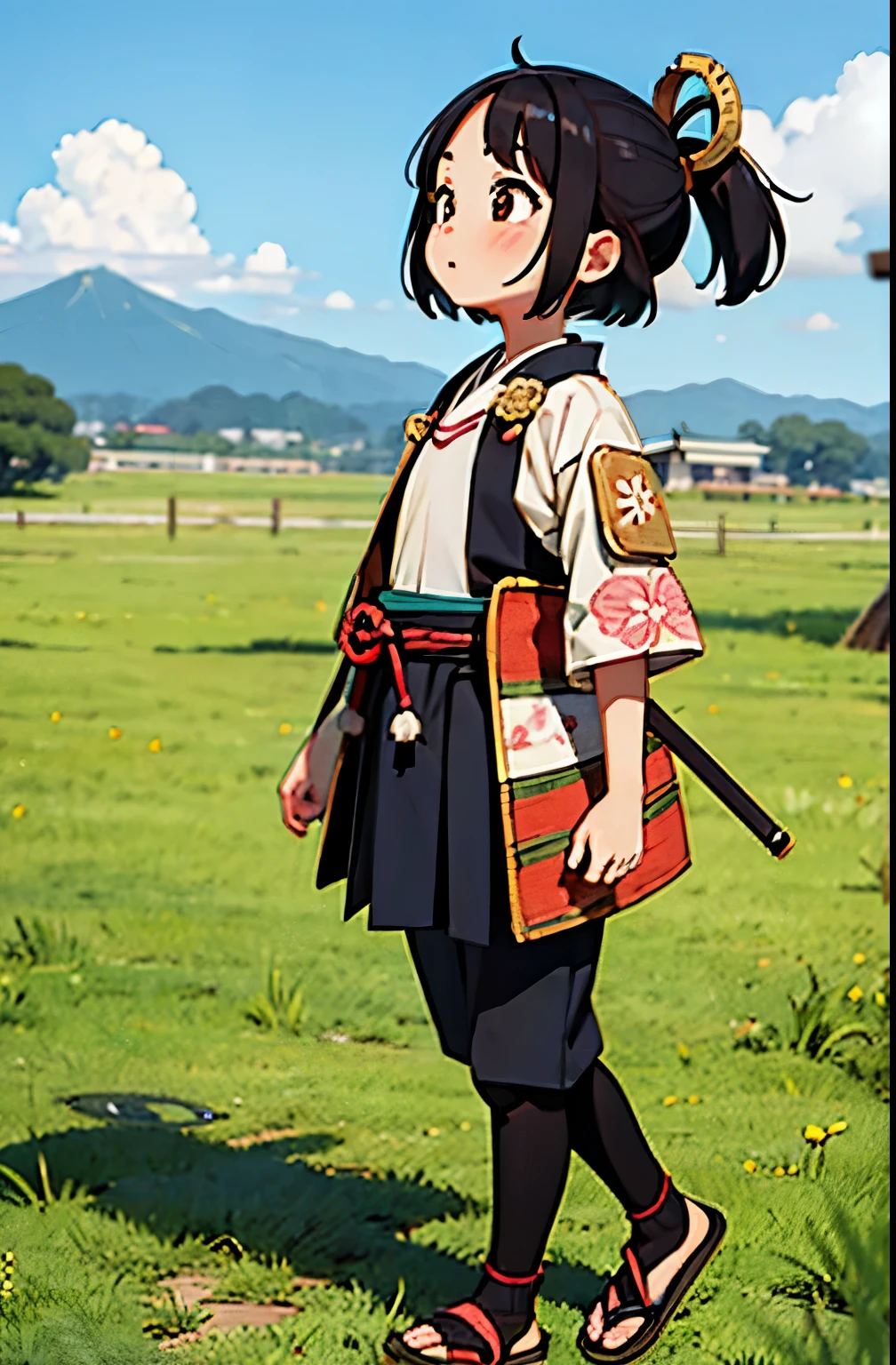 (Vulgar),A very young girl from the Sengoku period of Japan，Very short stature，Flat Chest，，grassland