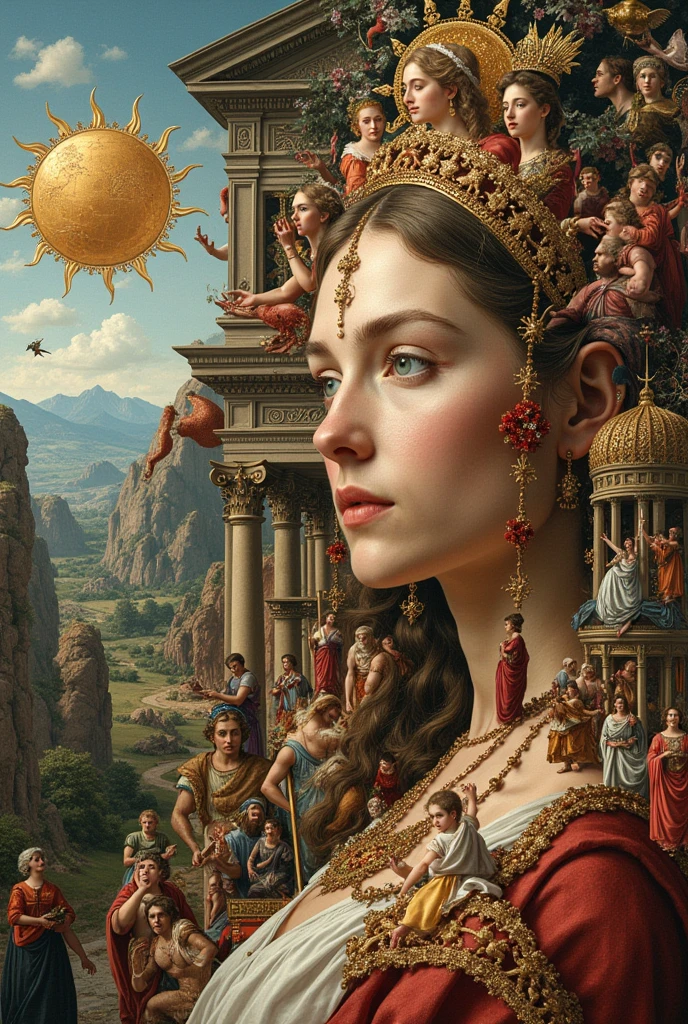 collage bringing together works from different eras: Ancient world, Renaissance and modernity. 