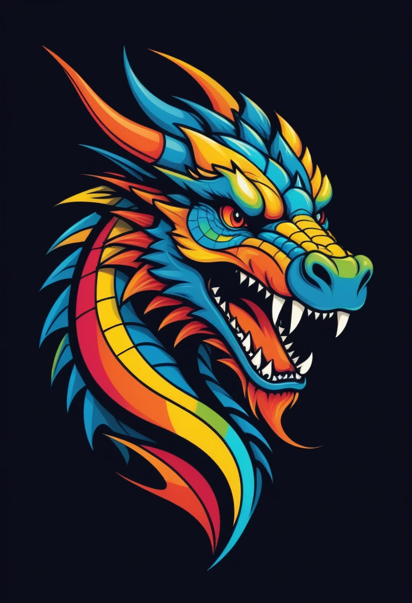 furious Dragon logo, pop-art colour, symetric line, straight line vector