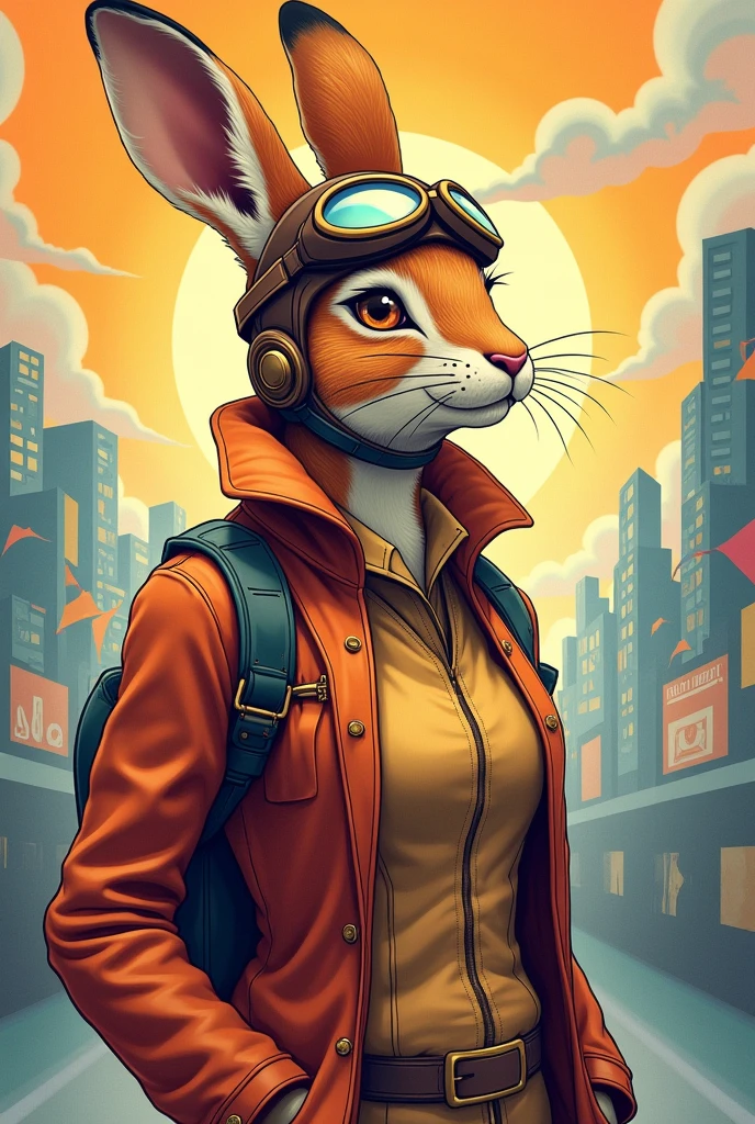 Orange hare that looks like a pilot with her glasses themed for Women's Rights Day