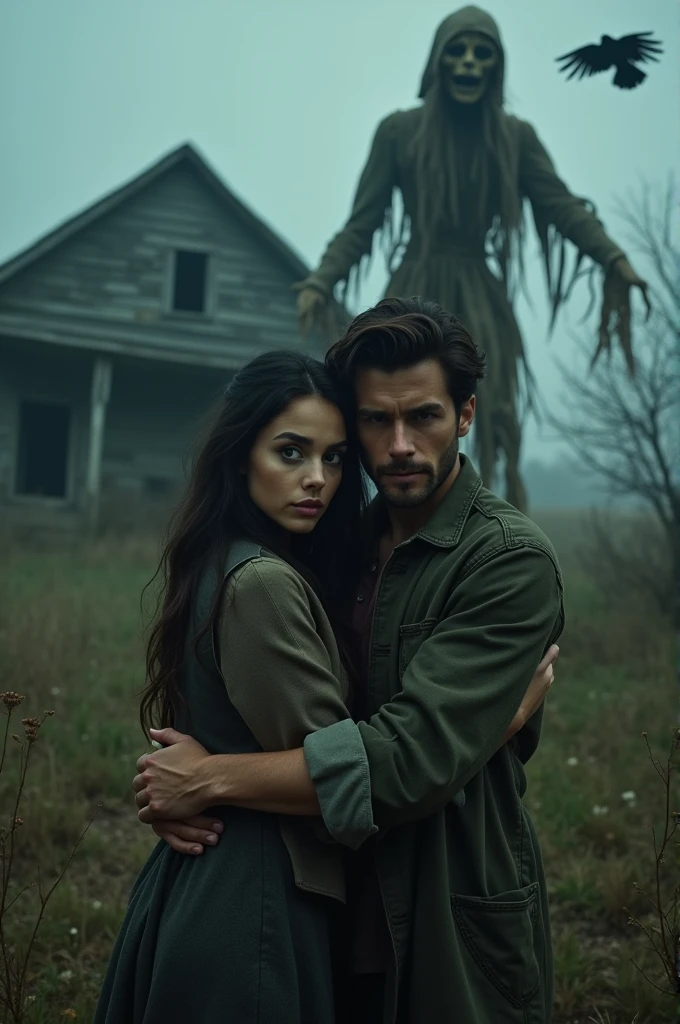 Jenna Ortega the actress with her boyfriend Romain Davigny in the horror film "the curse of the scarecrow "