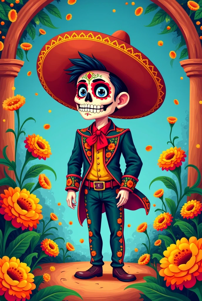 Cartoon of a charro on the day of the dead