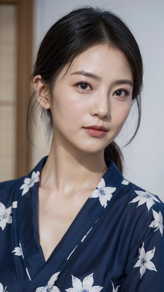 Model actress、One Woman、cool、Japanese and half European、Close-up of face、30 generation beauty、Realistic Skin、yukata