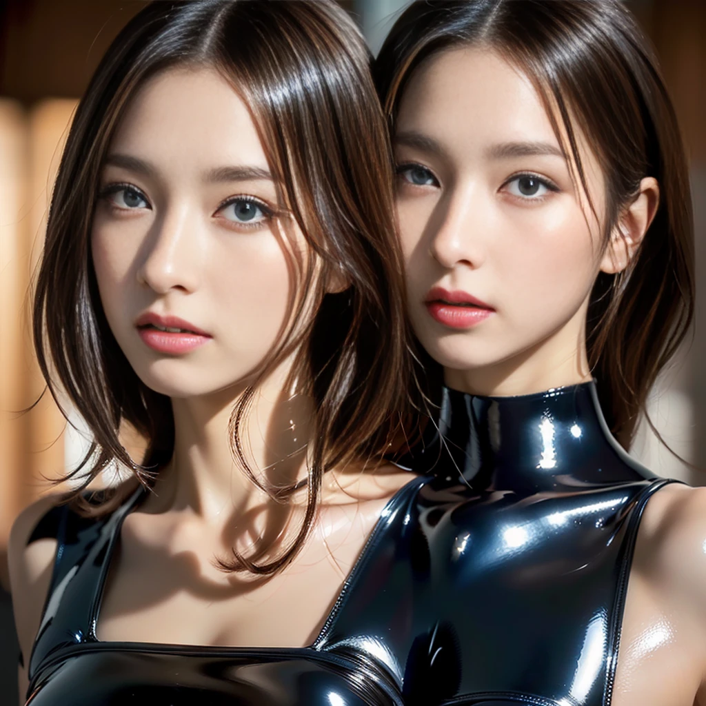 (((32K,very high res, high detailing, highly accurate,Masterpiece Girl 1))),Raw photo & realistic atmosphere,beautiful dark blue eyes,Detailed mouth,Glossy lips,Detailed eyebrows,Soft white skin that shines with every detail,,Eyes drawn in detail、Very beautiful eyes with azure eyes,Detailed lips、Very beautiful face,Very well-formed face、Lifelike face,shiny beautiful lips,Beautiful eyebrows,Infinite reality,Best design, ((Latex Bodysuit Red))