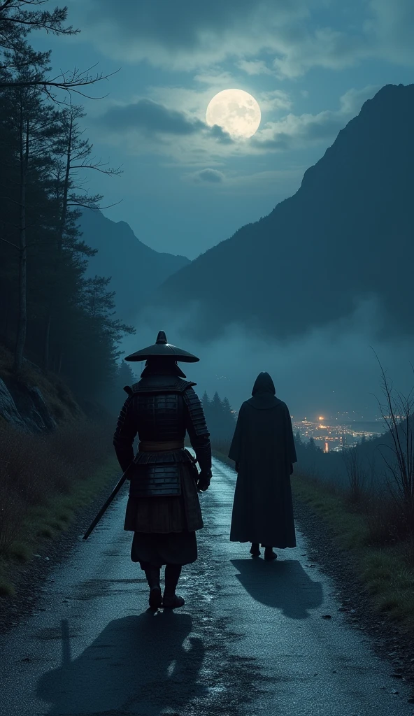 A samurai walking on a road at night to a Japanese city encounters another mysterious human who begins to approach him alone.