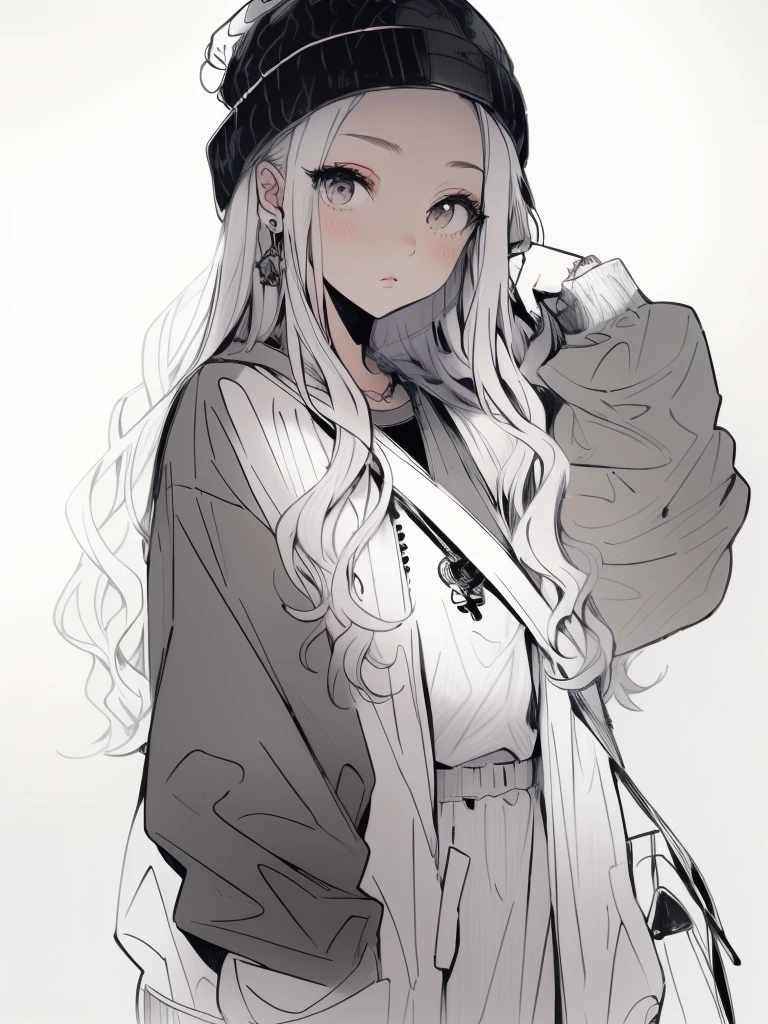 a drawing of a girl with long hair and a hat, beautiful line art, perfect lineart, clean lineart, line art!!, anime girl with long hair, black and white manga style, clean anime outlines, thick black lineart, extremely fine ink lineart, thick line art, bold lineart, anime style drawing, thick lineart