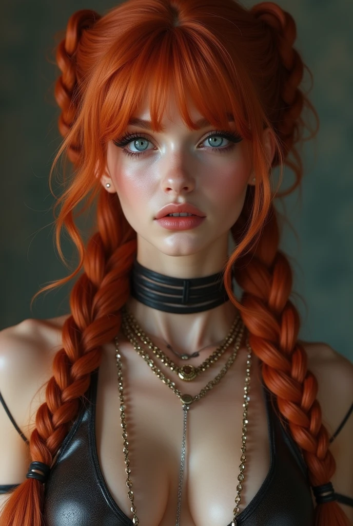 femme rousse aux cheveux roux et tenue en cuir posant pour une photo, photorealistic anime girl render, Tendances sur ArtStation 4K, 3 D Rendu Personnage Art 8 K, beautiful digital artwork, Rendu portrait 8k, Tendances sur ArtStation:3, realistic artstyle, 8k high quality detailed art, realistic fantasy render, Tendances sur ArtStation HD