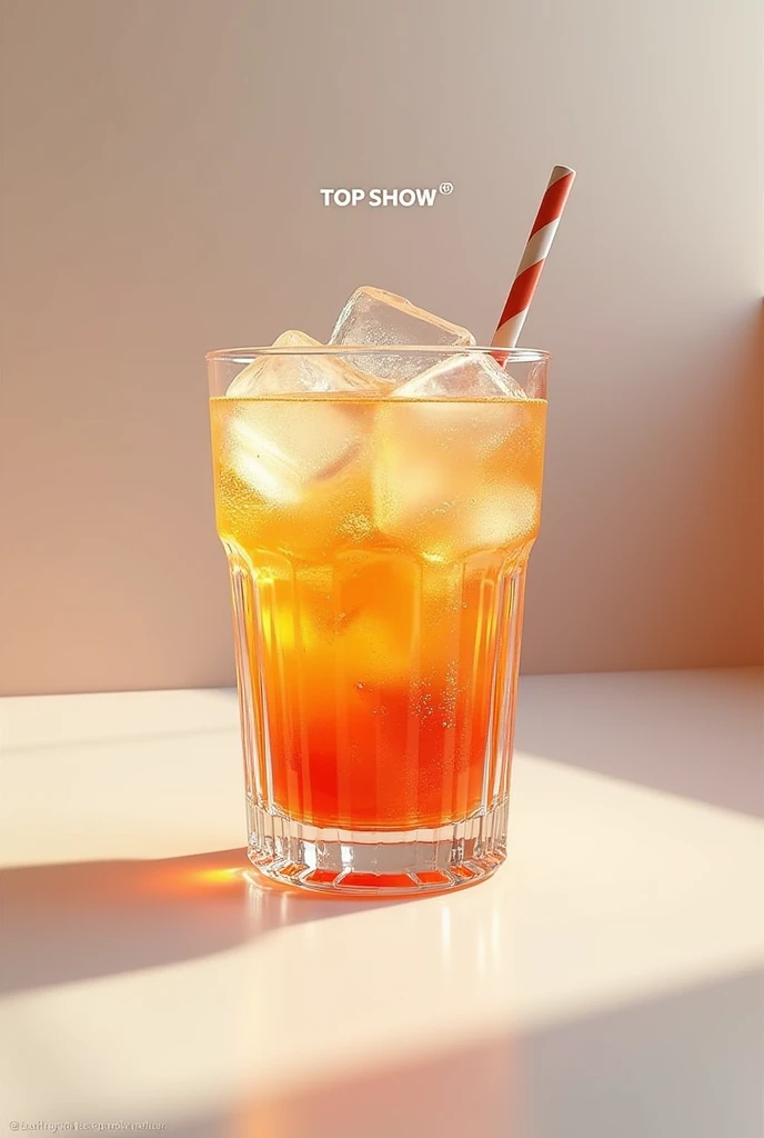 Logo with the name of a company called top show drinks has a realistic model drink image 


