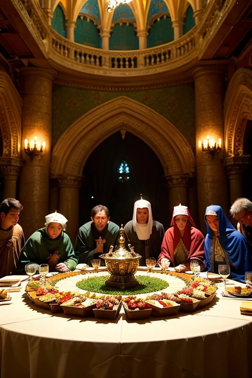 RPG,10 Knights of the Round Table,Knights surround and gaze upon the Holy Grail,hole,The Holy Grail is God々Shining,Intense light particles