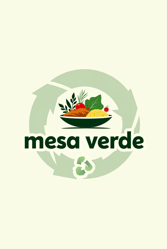 Create a logo for a sustainable project that reuses street food called mesa verde written in Portuguese
, having as symbol a plate of food and the symbol of recycling