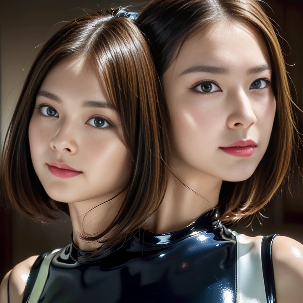 (((32K,very high res, high detailing, highly accurate,Masterpiece Girl 1))),Raw photo & realistic atmosphere,beautiful dark blue eyes,Detailed mouth,Glossy lips,Detailed eyebrows,Soft white skin that shines with every detail,,Eyes drawn in detail、Very beautiful eyes with azure eyes,Detailed lips、Very beautiful face,Very well-formed face、Lifelike face,shiny beautiful lips,Beautiful eyebrows,Infinite reality,Best design, ((Latex Bodysuit Red))、smile