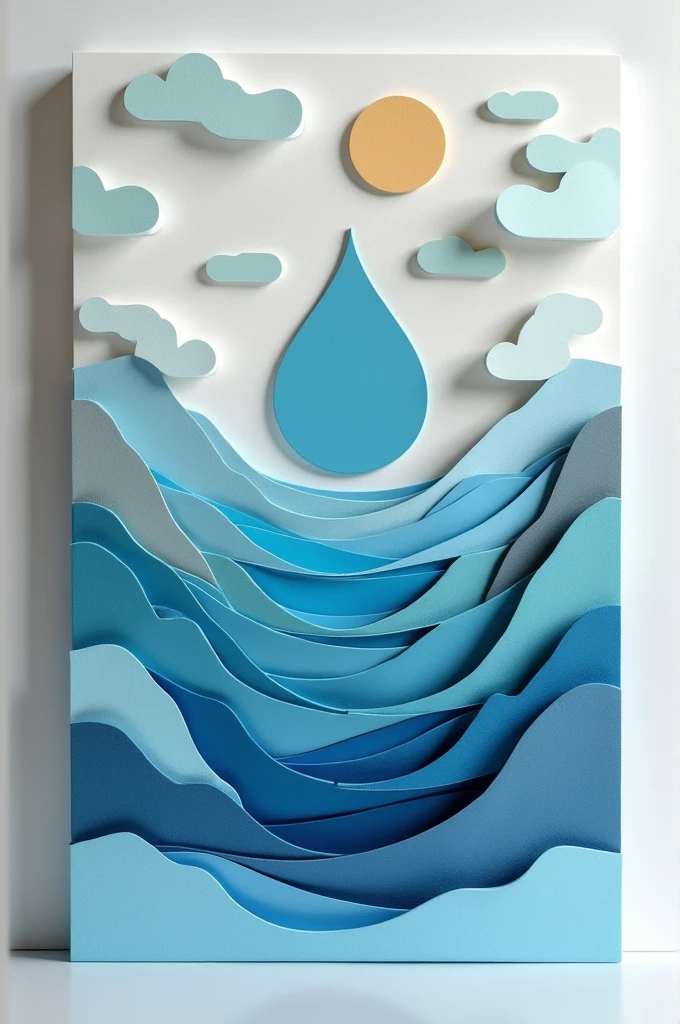 3d card of the water cycle, made of paper cutouts and which will be placed vertically