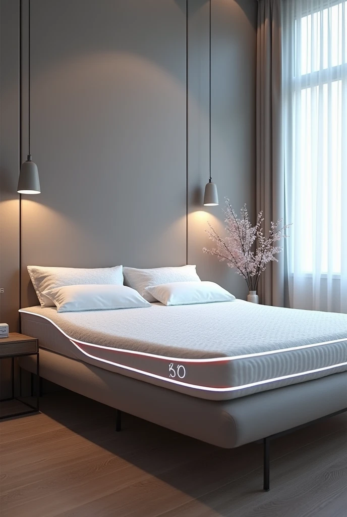 Can you create a prototype of an electric mattress with its materials in 3D with dimensions of 190 cm long, 120 cm wide and 30 cm thick? 