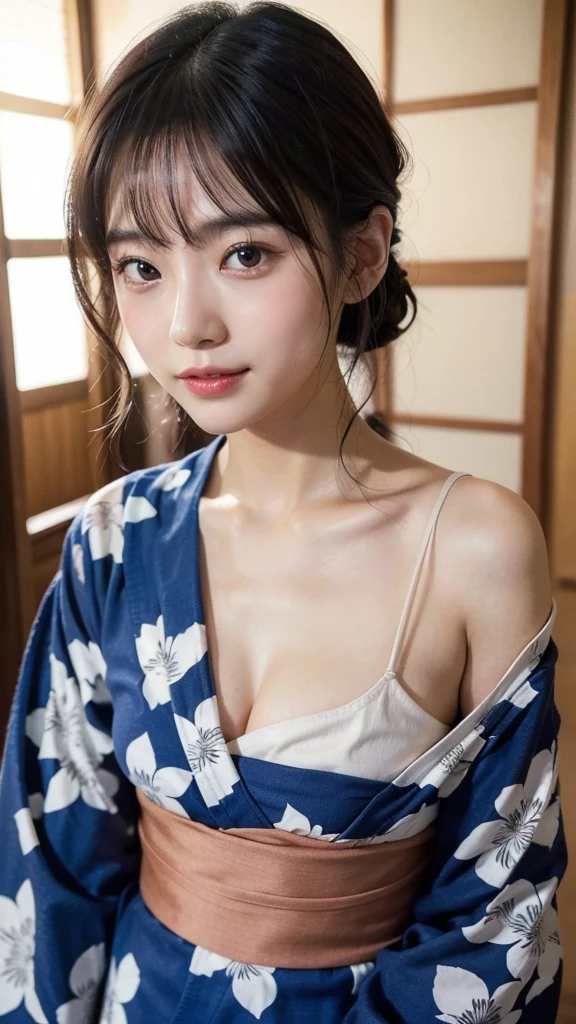 Model actress、One Woman、cool、Japanese and half European、Close-up of face、30 generation beauty、Realistic Skin、yukata