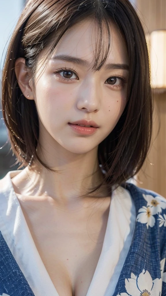 Model actress、One Woman、cool、Japanese and half European、Close-up of face、30 generation beauty、Realistic Skin、yukata