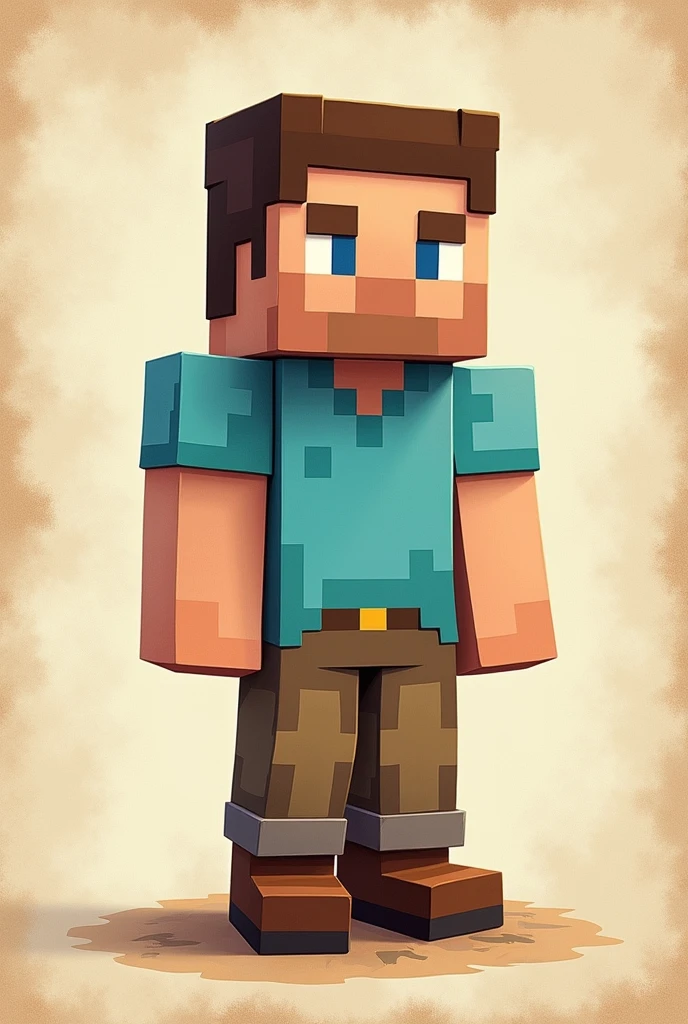 Make Steve from Minecraft in Dolly ART style made on paper