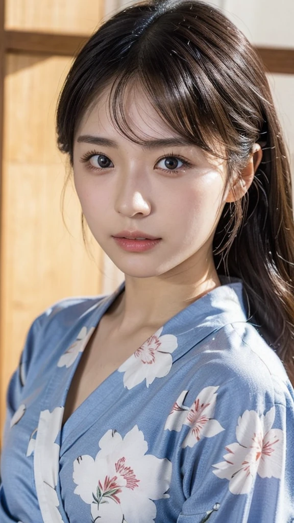 Model actress、One Woman、cool、Japanese and half European、Close-up of face、30 generation beauty、Realistic Skin、yukata