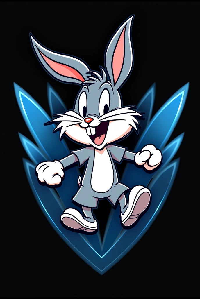 Generate a crest for a micro soccer shirt that is black with blue and has a looney toon and matches a white uniform
