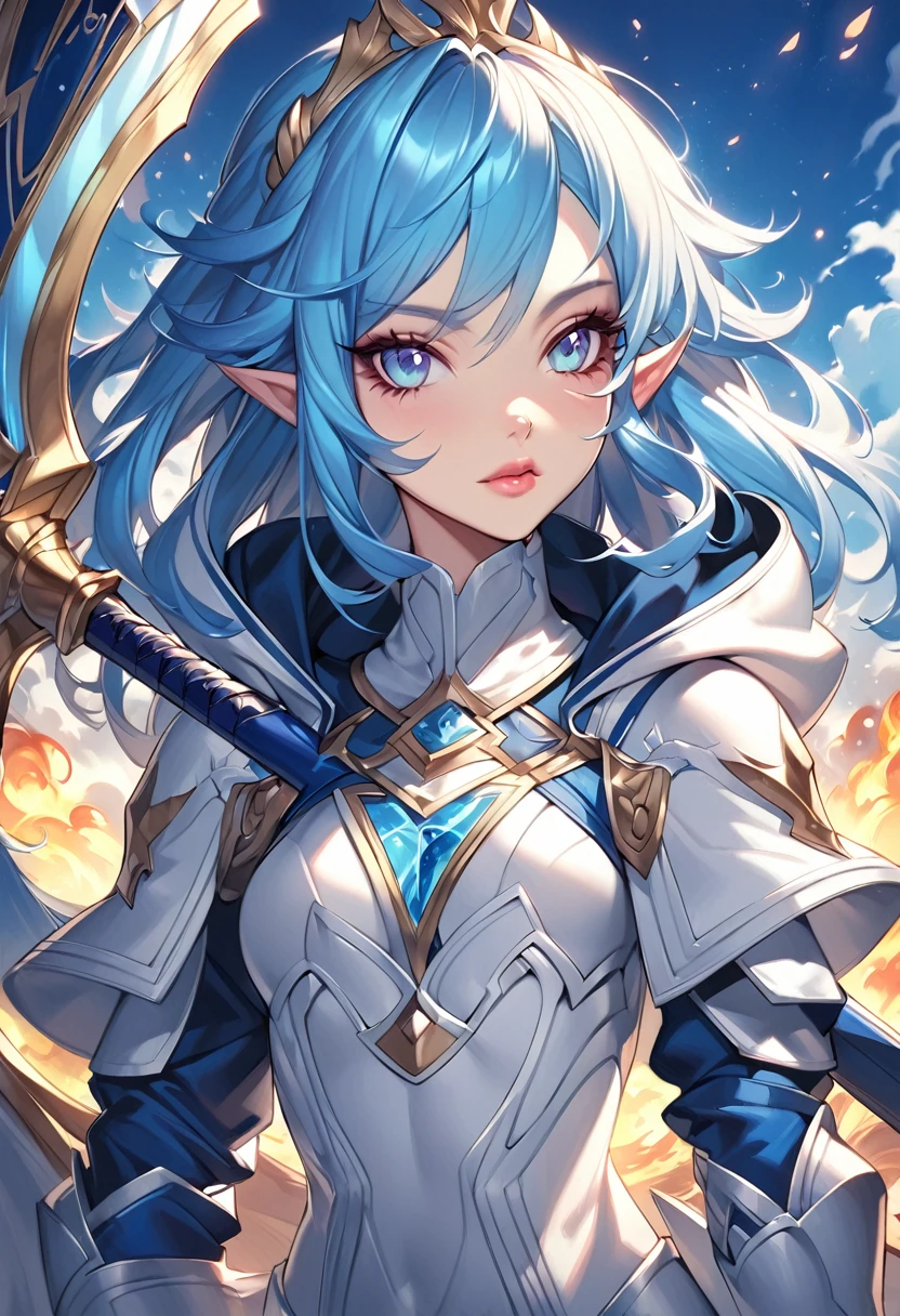 anime girl with blue hair and sword standing on a deck, a character portrait inspired by rossdraws, pixiv contest winner, fantasy art, blue elf, extremely detailed artgerm, alluring elf princess knight, portrait knights of zodiac girl, elf princess knight, elf girl, lucina from fire emblem, ig model | artgerm, knights of zodiac girl
