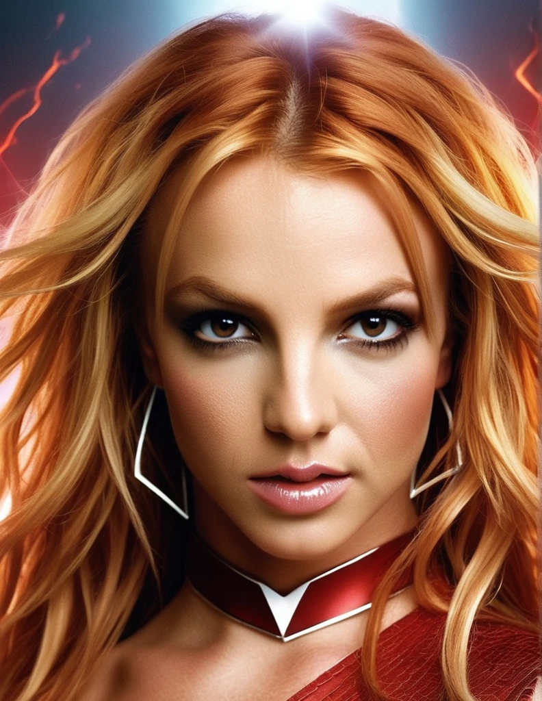 photo Britney Spears ,Scarlet Witch and Jean Grey Dark Phoenix Fusion, Sexy Body Long Red Hair, whole body, Power of Creation and Destruction, Flight, White and Red Outfit, Phoenix symbol in the middle, red crown, flaming eyes, cosmic entity, mighty, beautiful  face , Destroyed planets in the backgroundbest qualityer, realisitic, realisitic, award-winning illustration, (Highly detailed face and skin texture), (fully body), (Complicated Detail: 1.2), (finely detail), (Complicated Detail), (Cinematic Lights, luz de fundo de best qualityer), Sharp lines, sharp focus, offcial art, unity 8k wallpaper , absurdrez, unbelievably absurd, huge filesize, mostrando o fully body- , Fantasyart, RTX,((Closing-up photo by award-winning studio)), , (Shut your mouth), , perfect hands, beautiful detailed eyes, face perfect