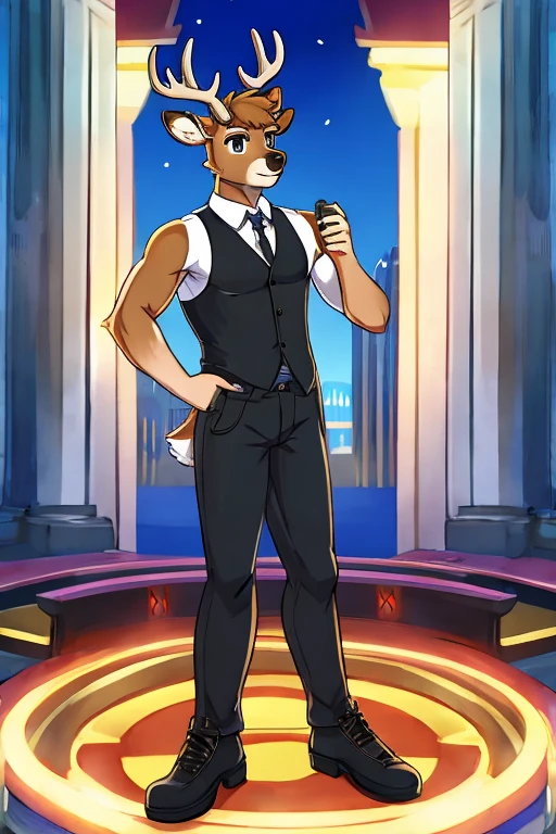 deer, black vest, tight black pants, Idol