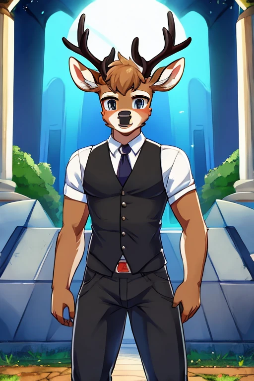 deer, black vest, tight black pants, Idol 