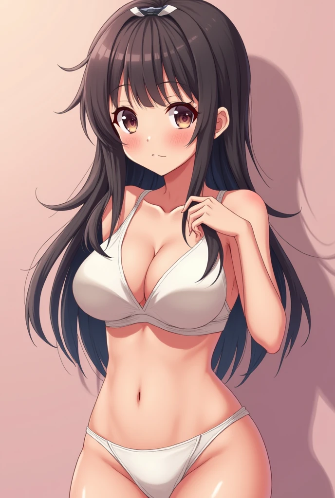 Create an image of an anime girl with big breasts, but without clothes 
