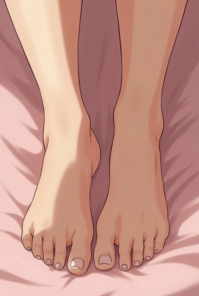 An anime woman with her feet open without clothes so that her open pussy can be seen, nothing can be seen
