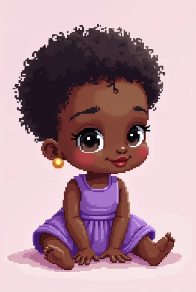 One-year-old black baby sitting in purple dress pixel art