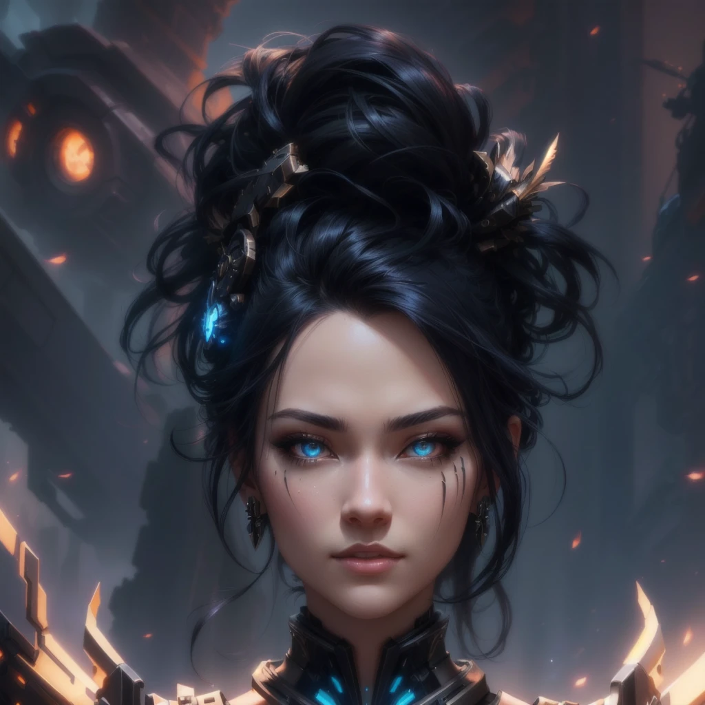 raven style hairs, Mechanical raven head with hairs, sci-fi, a close up of a woman - sci-FI queen of the raven with a sci fiorer on her face, Mechanical raven IN HAIRS, fiol glowing eyes, hd , cinematic, cinematic light, dinamic, rossdraws portrait, fantasy concept art portrait, wojtek fus, rossdraws 2. 0, rossdraws 1. 0, rossdraws digital painting, epic fantasy digital art style, cgsociety portrait, rossdraws global illumination, :: rossdraws, alexandra fomina artstation