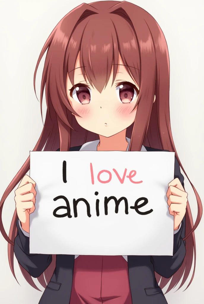 An anime girl holding a paper that says "I love anime"