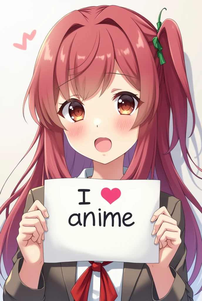 An anime girl holding a paper that says "I love anime"