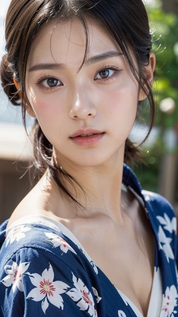 Model actress、One Woman、cool、Japanese and half European、Close-up of face、30 generation beauty、Realistic Skin、yukata